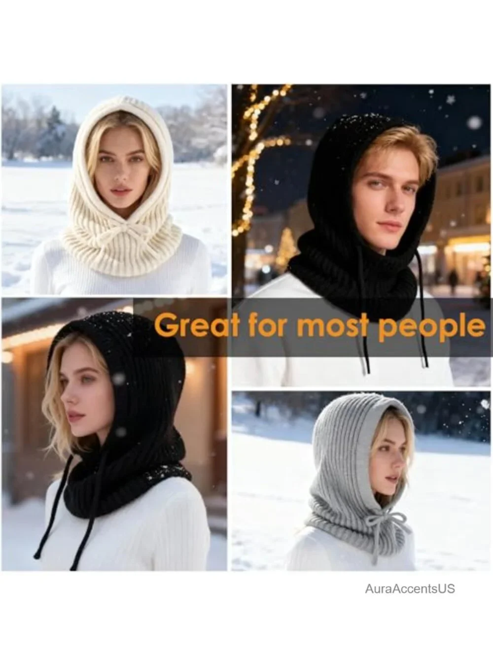 Unisex Knit Balaclava Hooded Scarf Ski Mask Winter Head Cover with Fleece Lining